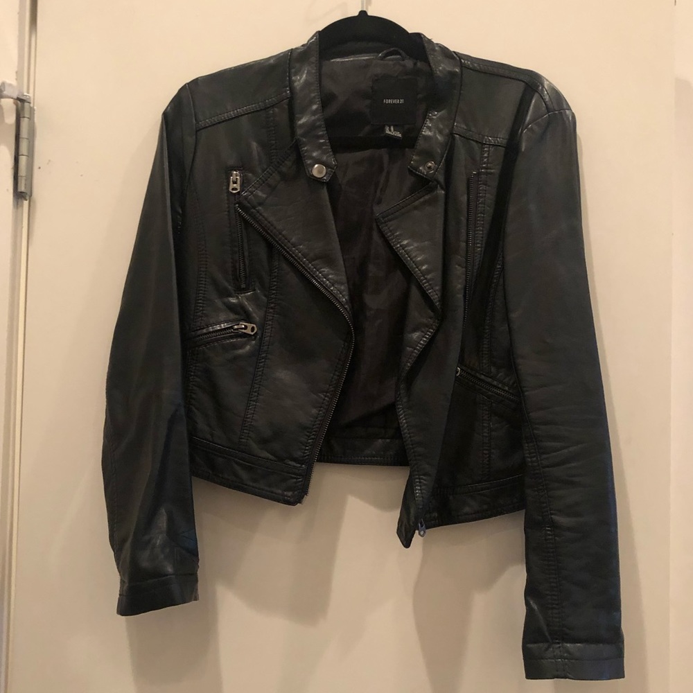 F21 Faux Leather Moto Jacket - Size M